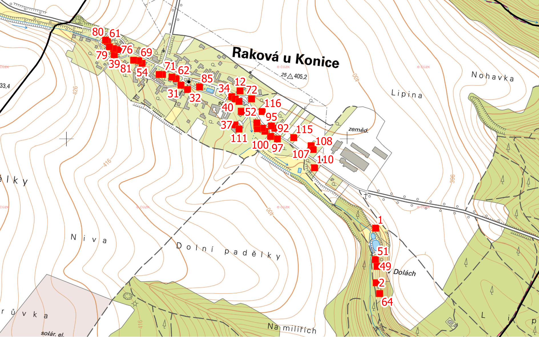 Ohrožené objekty Raková u Konice